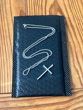 Simple Silver Cross Pendant Necklace - Silver